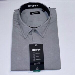 DKNY Mens Gray Long Sleeve Dress Shirt XL Stretch Office Conservative Work New